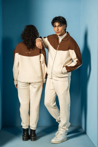 Cream and Brown Fleece Jacket Matching Set (Unisex)