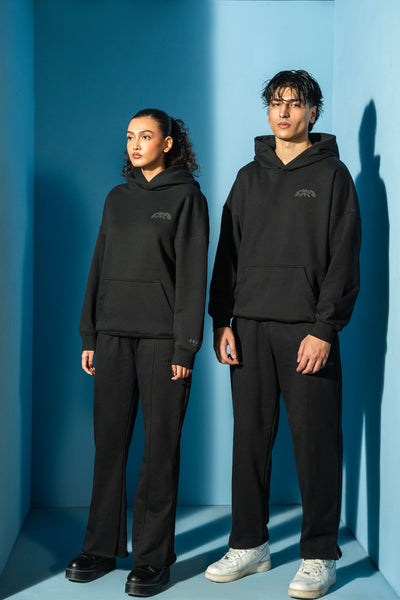 Black Bold Puff Comfort Hoodie Matching Set (Unisex)