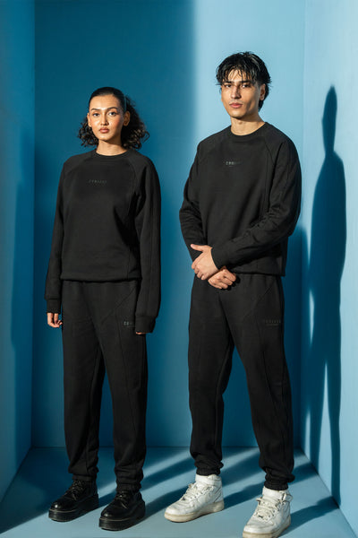 Black Panel Crewneck Sweatshirt Matching Set (Unisex)