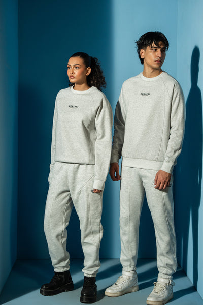 Heather Gray Panel Crewneck Sweatshirt Matching Set (Unisex)